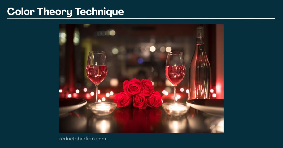 22 Basic Photography Techniques You Need To Level Up! A Romantic Dinner Table Setup With Two Wine Glasses, A Bottle, Red Roses, Candles, And String Lights, Used As An Example For &Quot;Color Theory Technique.