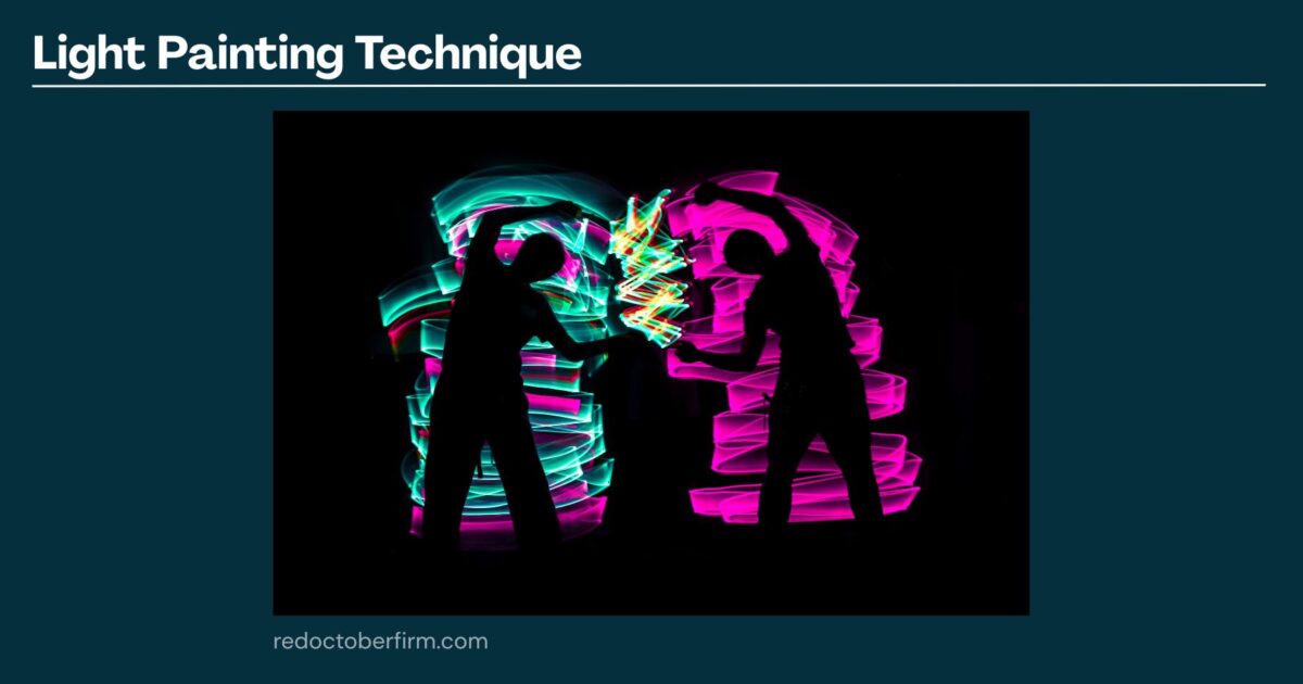 22 Basic Photography Techniques You Need To Level Up! Two People Are Silhouetted Against A Black Background, Each Surrounded By Colorful Light Trails Created Using Light Painting Techniques.