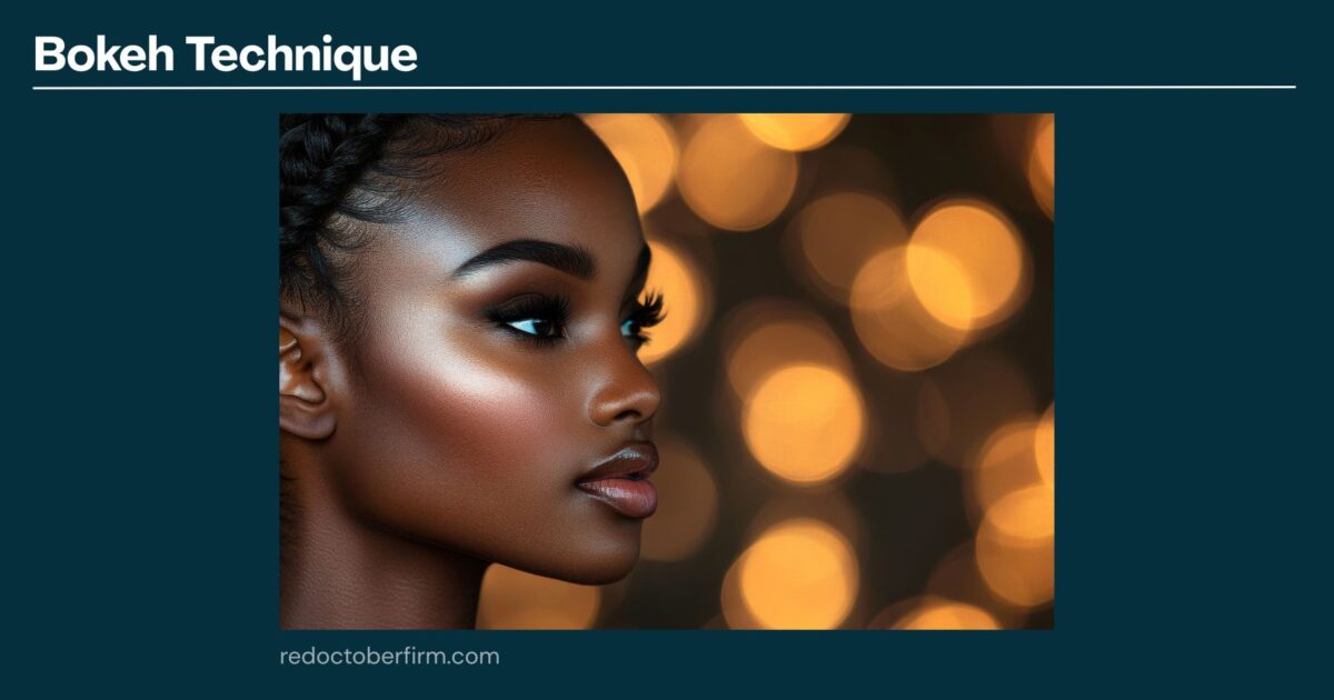22 Basic Photography Techniques You Need To Level Up! A Woman With Glowing Skin Is Shown In Profile, With A Blurred Golden Bokeh Background Demonstrating The Bokeh Photography Technique.