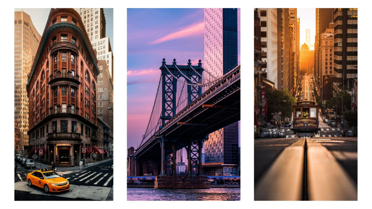 Urban Photography For Beginners: A Complete Guide Captivating Urban Photography Showcasing A Bustling Cityscape Featuring A Vibrant Yellow Taxi And An Iconic Bridge.