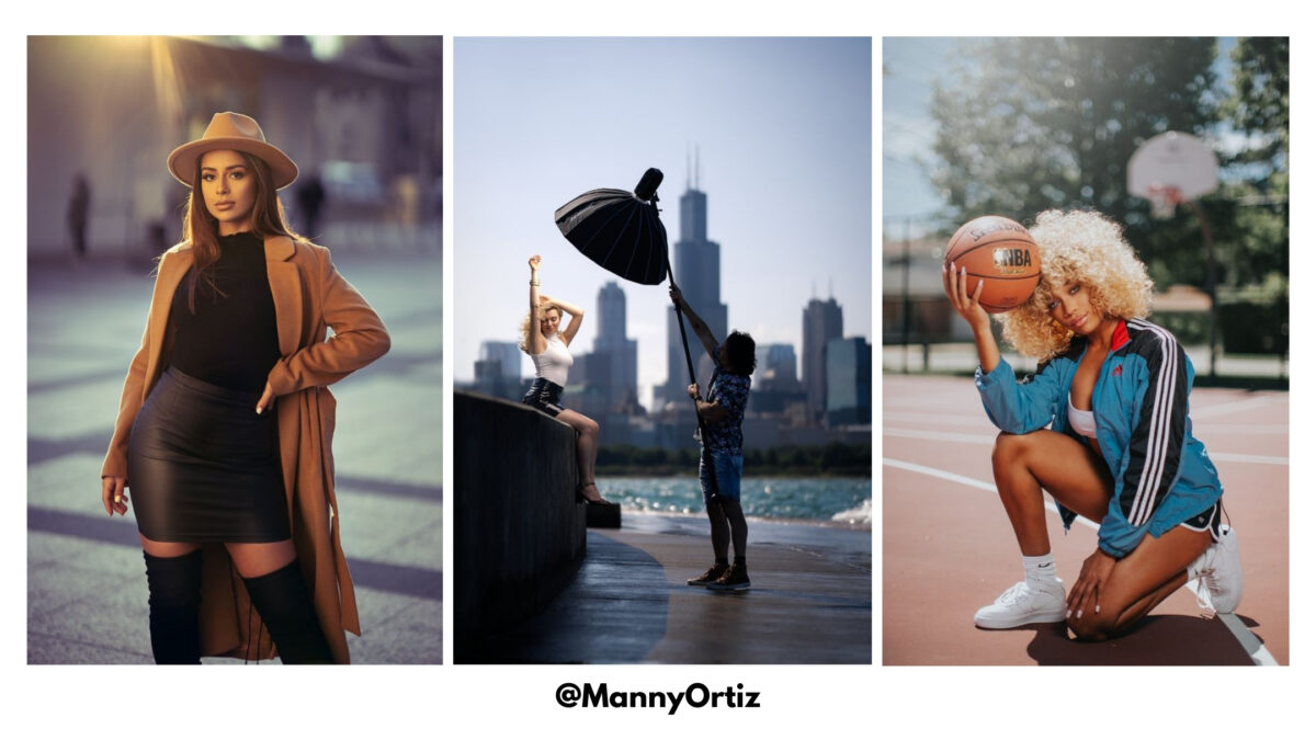 Instantly Take Better Photos Like The Pros (No Fancy Gear Needed) Four Urban Photography Pictures Of A Woman Posing In Front Of A City.