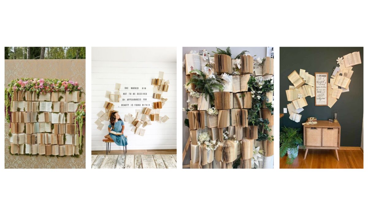 20 Cool Diy Backdrop Ideas For Your Next Photoshoot A Vibrant Backdrop Featuring A Collage Of Books Hanging On A Wall, Offering Creative Backdrop Photography Ideas.
