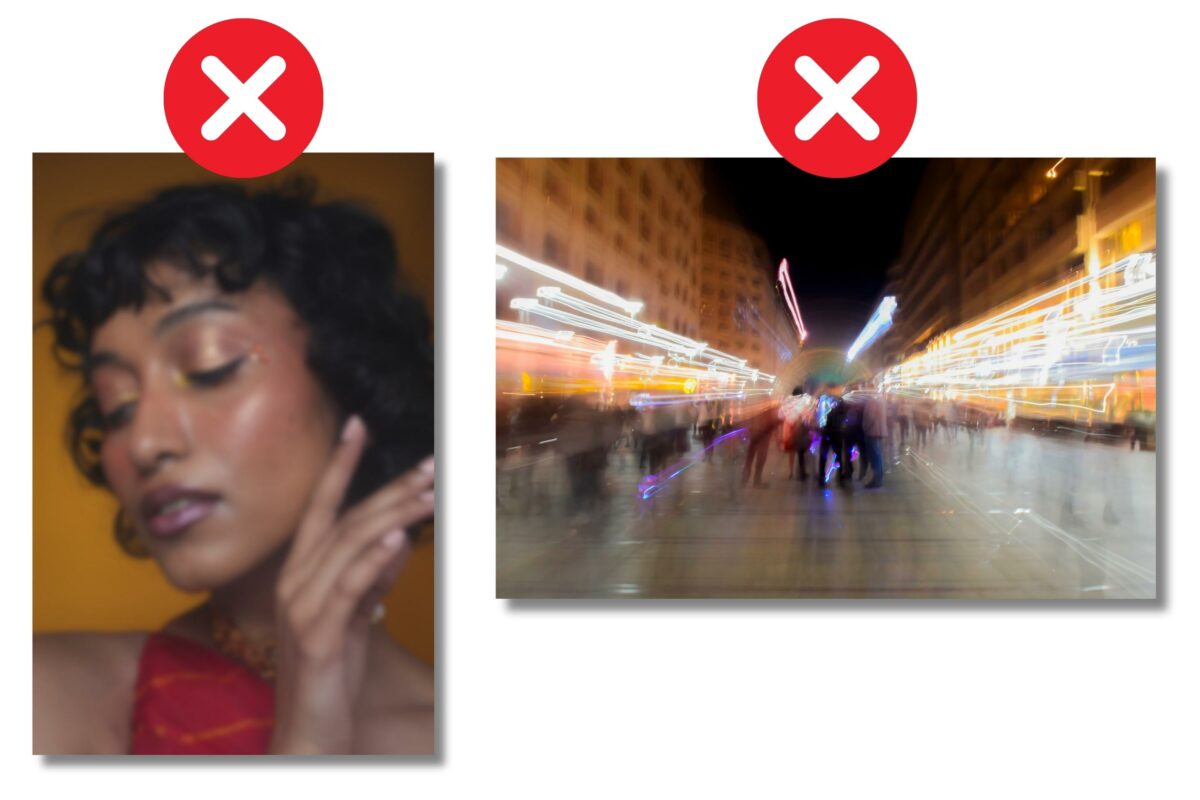 12 Mistakes Photographers Make Two Pictures Of A Woman With A Blurry Background, Highlighting Common Camera Mistakes.