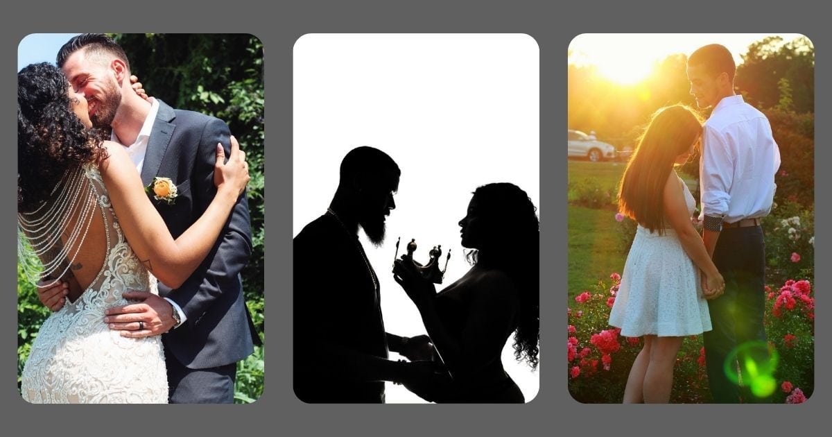 Best Photography Poses For Pictures (From A Pro Photographer) Four Pictures Of A Couple Posing In Front Of A Sunset.