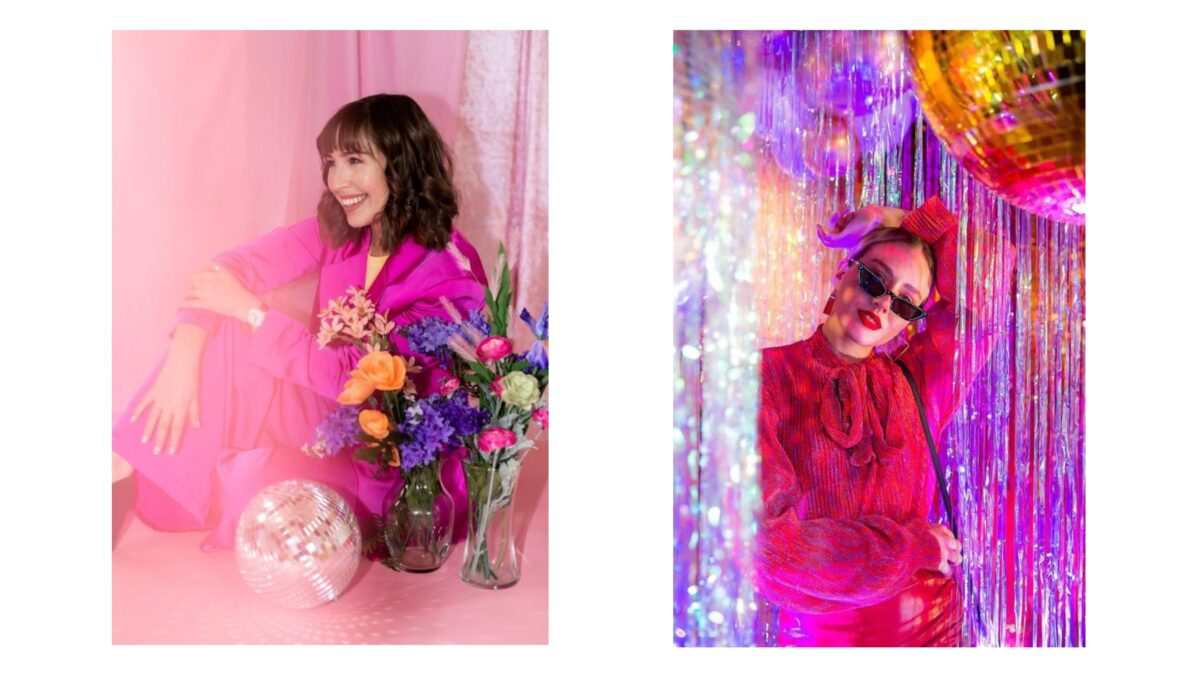 20 Cool Diy Backdrop Ideas For Your Next Photoshoot Two Pictures Showcasing A Woman Wearing A Stunning Pink Dress Against A Mesmerizing Disco Ball Backdrop.