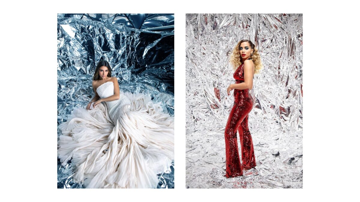 20 Cool Diy Backdrop Ideas For Your Next Photoshoot Two Pictures Showcasing Backdrop Ideas For Photography, Featuring A Woman In A Red Dress And A Woman In A Silver Dress.