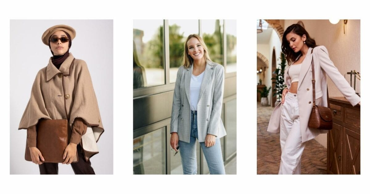 What To Wear To A Photoshoot (The Ultimate Guide) Three Pictures Showcasing Fashionable Women Wearing Beige Coats And Hats, Ideal For Inspiration On What To Wear To A Photoshoot.