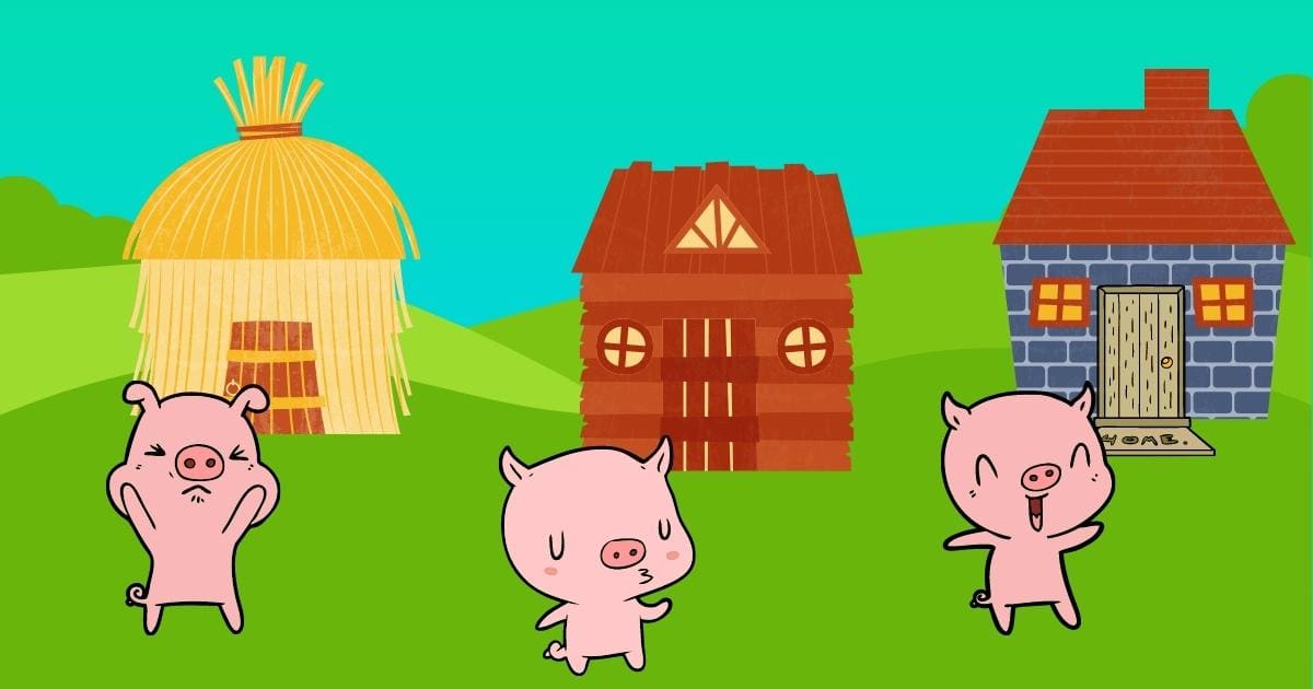 Cg #008: The 3 Little Pigs Three Pigs Standing In Front Of A House.