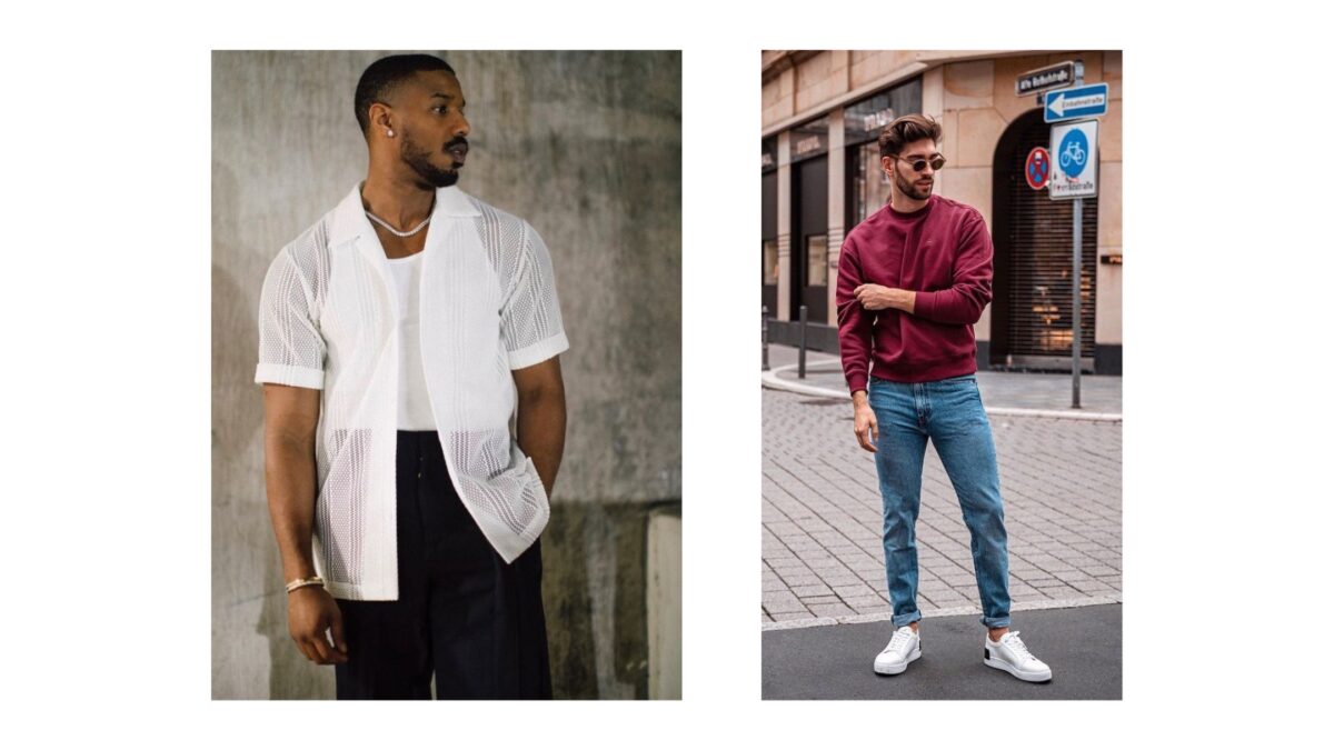 25 Best Poses For Men Two Male Models, One Wearing A White Shirt And The Other In A Maroon Shirt, Strike Poses.