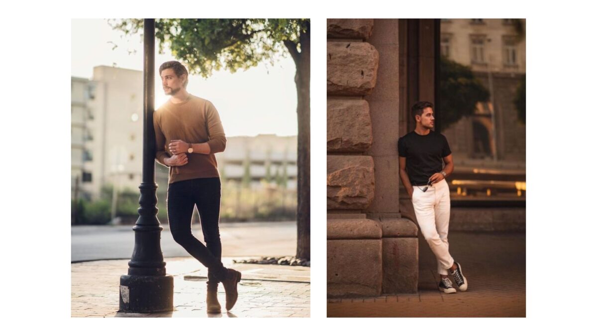 25 Best Poses For Men Two Pictures Of A Male Model Posing Against A Pole.