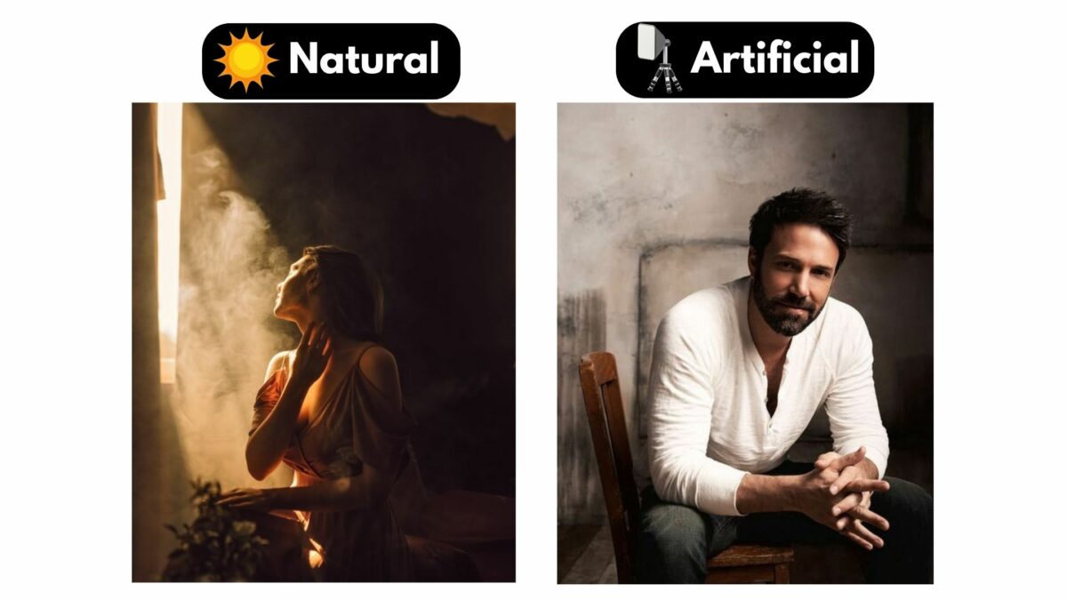 Learn All The Different Types Of Lighting In Photography Two Pictures Of A Man And A Woman Captured With Natural Lighting, Showcasing An Antithetical Composition.