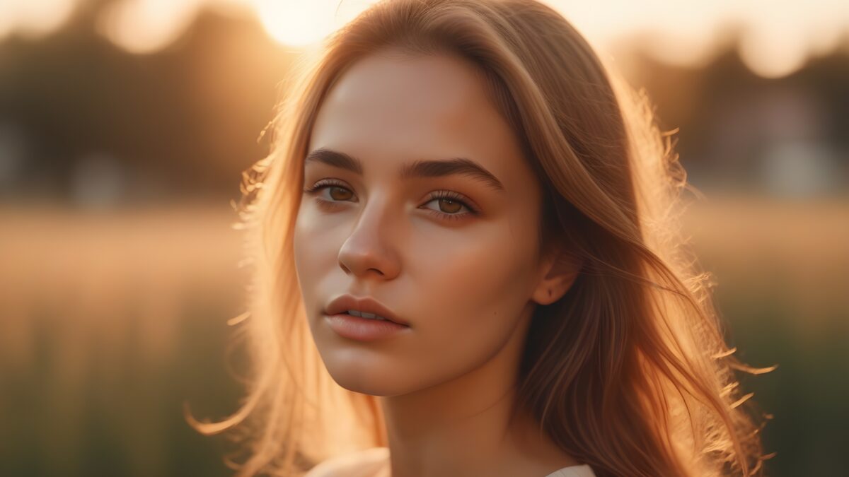 Portrait Photography Tips For Beginners A Young Woman In A Field At Sunset, Captured Beautifully Through Portrait Photography Techniques.