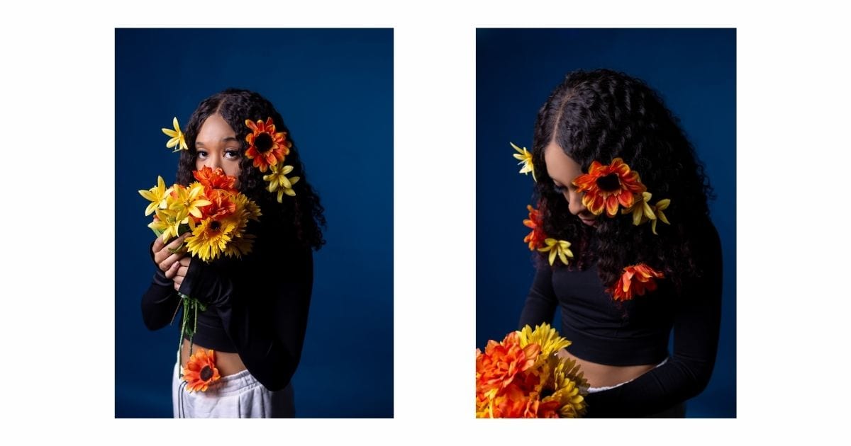 Best Photography Poses For Pictures (From A Pro Photographer) Two Pictures Of A Woman Posing With Sunflowers For Photography.