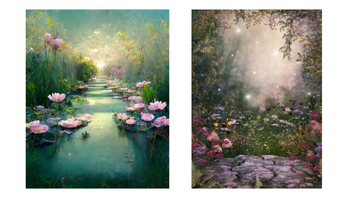 20 Cool Diy Backdrop Ideas For Your Next Photoshoot Beautiful Backdrop Ideas Featuring Two Paintings Of Water Lilies And A Path.