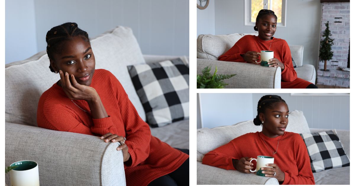 Photography At Home: Tips For Capturing Great Shots Indoors Four Pictures Of A Woman Sitting On A Couch, Captured Through Photography At Home.