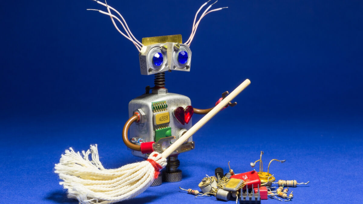 How To Organize Digital Photos As A New Photographer A Robot With A Broom On A Blue Background Cleans And Organizes Digital Photos.