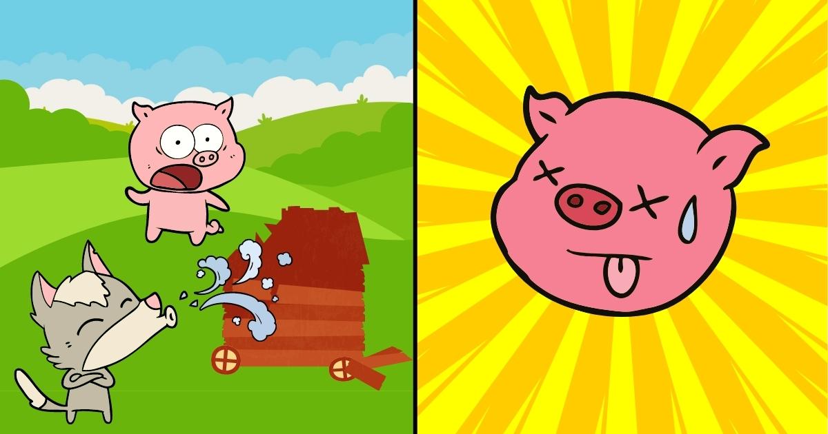 Cg #008: The 3 Little Pigs A Cartoon Pig And A Wolf In A Barn.