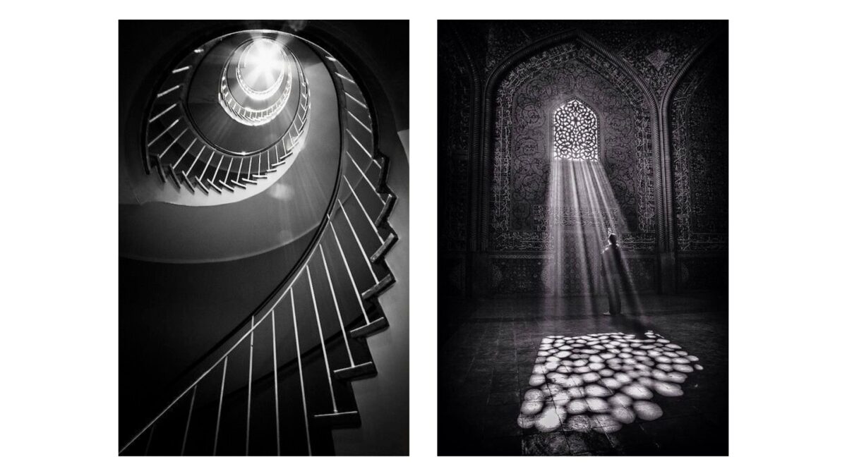 Shadow Photography (Tips And Secrets You Need To Know) Two Captivating Black And White Pictures Of A Staircase Showcasing Exquisite Shadow Photography.