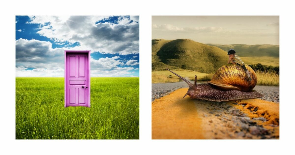 50 Creative Photography Ideas You Can Use For Inspiration Photoshoot Ideas Featuring A Snail On A Road And A Door.