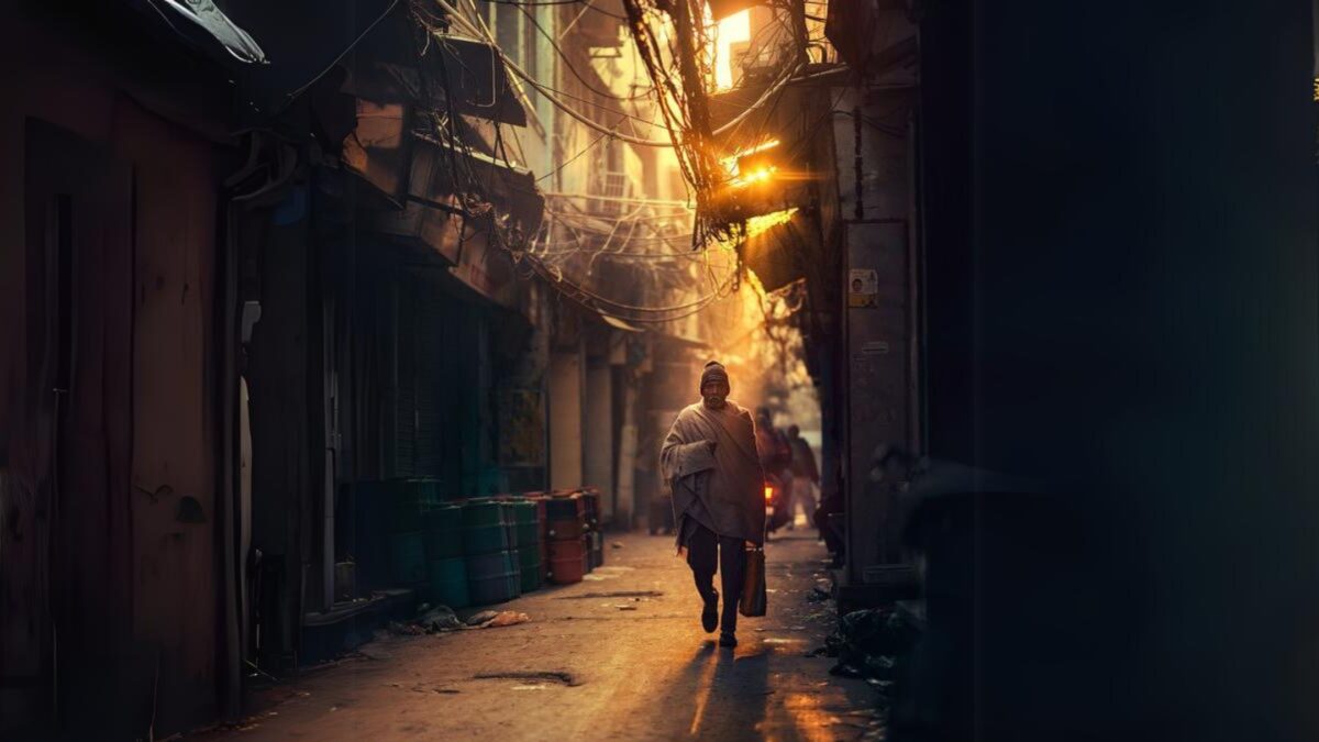 Golden Hour Photography: The Complete Guide A Man Strolling Through A City Alley During The Golden Hour.