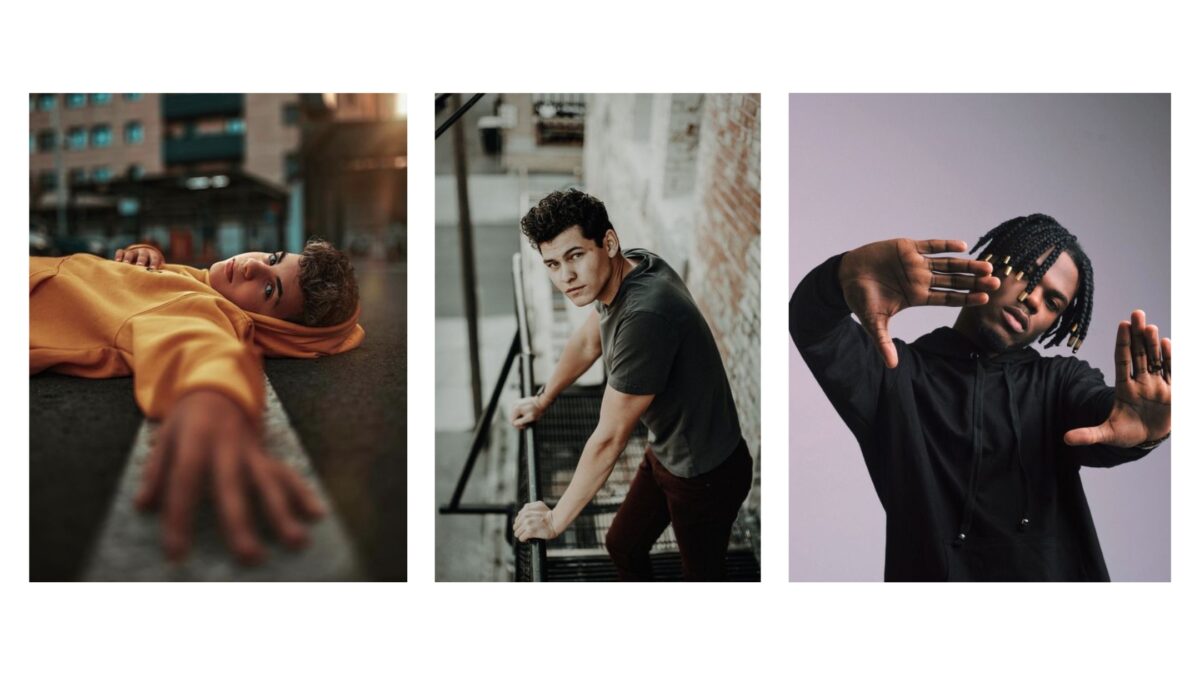 25 Best Poses For Men Four Pictures Of A Male Model Posing In Front Of A Wall.