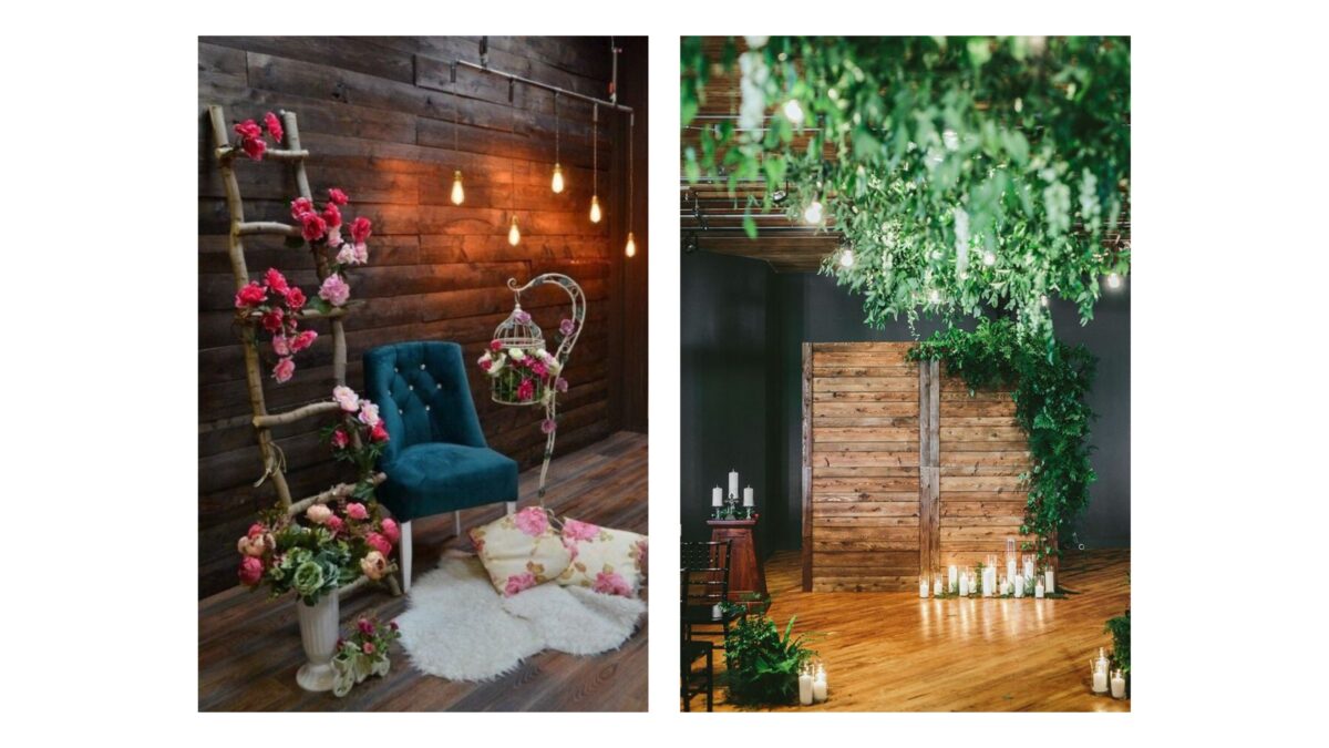 20 Cool Diy Backdrop Ideas For Your Next Photoshoot Two Pictures Of A Wedding Ceremony Featuring Elegant Greenery And Candlelit Backdrop.