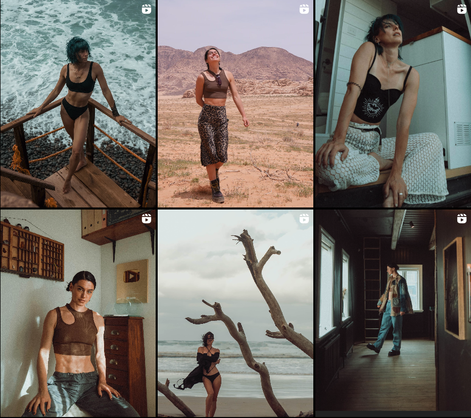 Instantly Take Better Photos Like The Pros (No Fancy Gear Needed) Six Portraits Of A Woman In Different Outfits And Locations, Including The Beach, Desert, Indoors, And Next To A Window.
