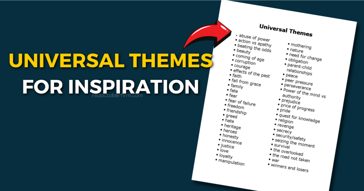 7 Income Streams Every Photographer Needs To Hear About A List Titled &Quot;Universal Themes&Quot; Includes Topics Like Power, Love, Betrayal, And Freedom, With An Arrow Pointing To The Text.